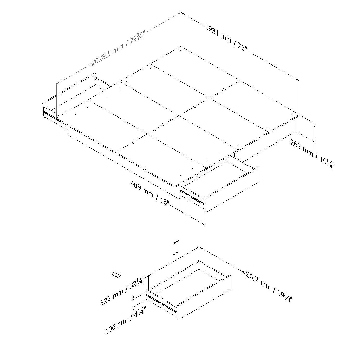 King size Modern Platform Bed with Storage Drawers in White Finish - Image 3