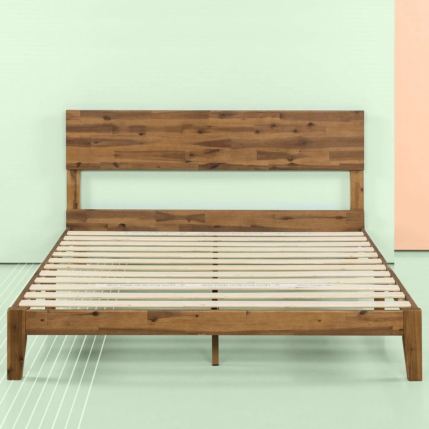 King size Modern Wood Platform Bed Frame with Headboard in Medium Brown - Image 2