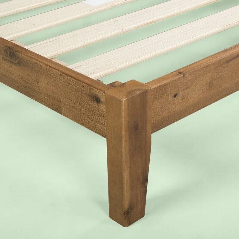 King size Modern Wood Platform Bed Frame with Headboard in Medium Brown - Image 4
