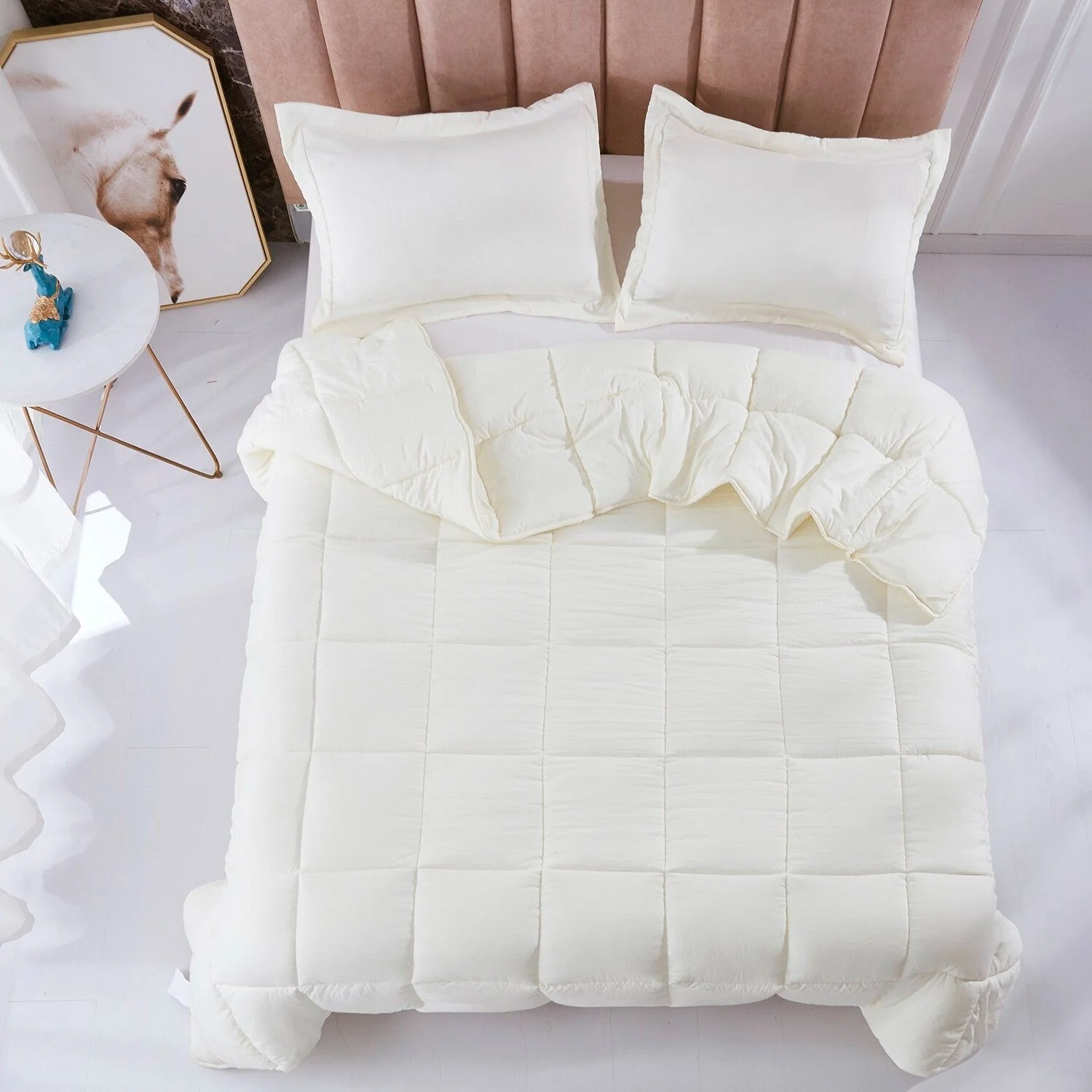 King Size Off White 3 Piece Microfiber Reversible Comforter Set - Image 4