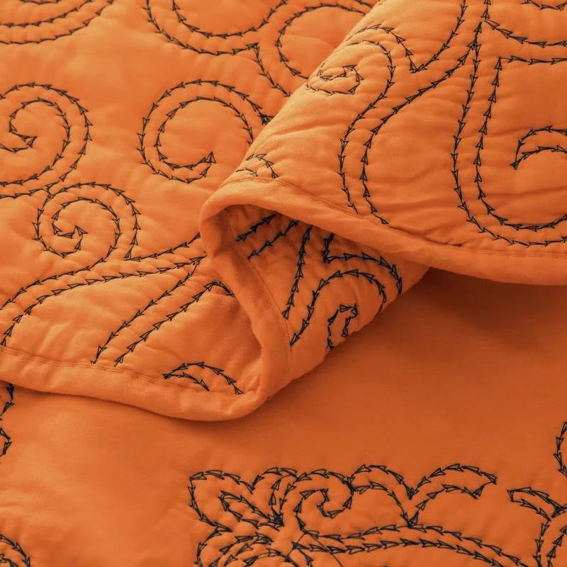 King size Orange Nectarine Damask Embroidered 4 Piece Oversized Bedspread Set - Image 2