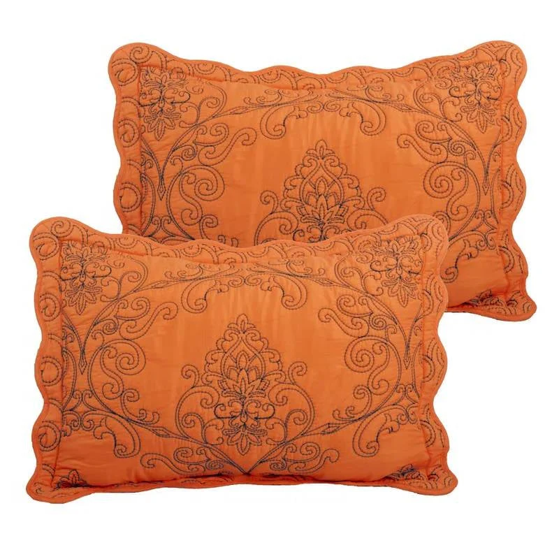 King size Orange Nectarine Damask Embroidered 4 Piece Oversized Bedspread Set - Image 4