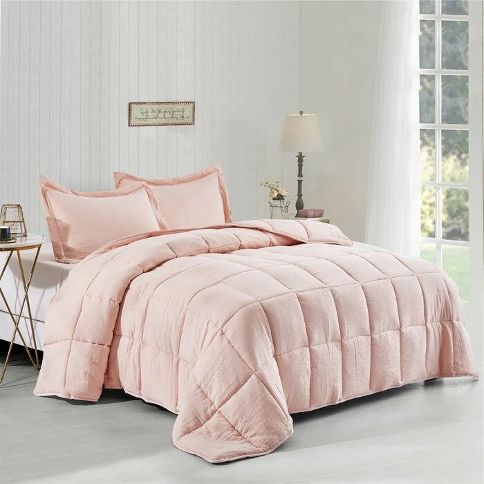 King Size Pink 3 Piece Microfiber Reversible Comforter Set - Image 2