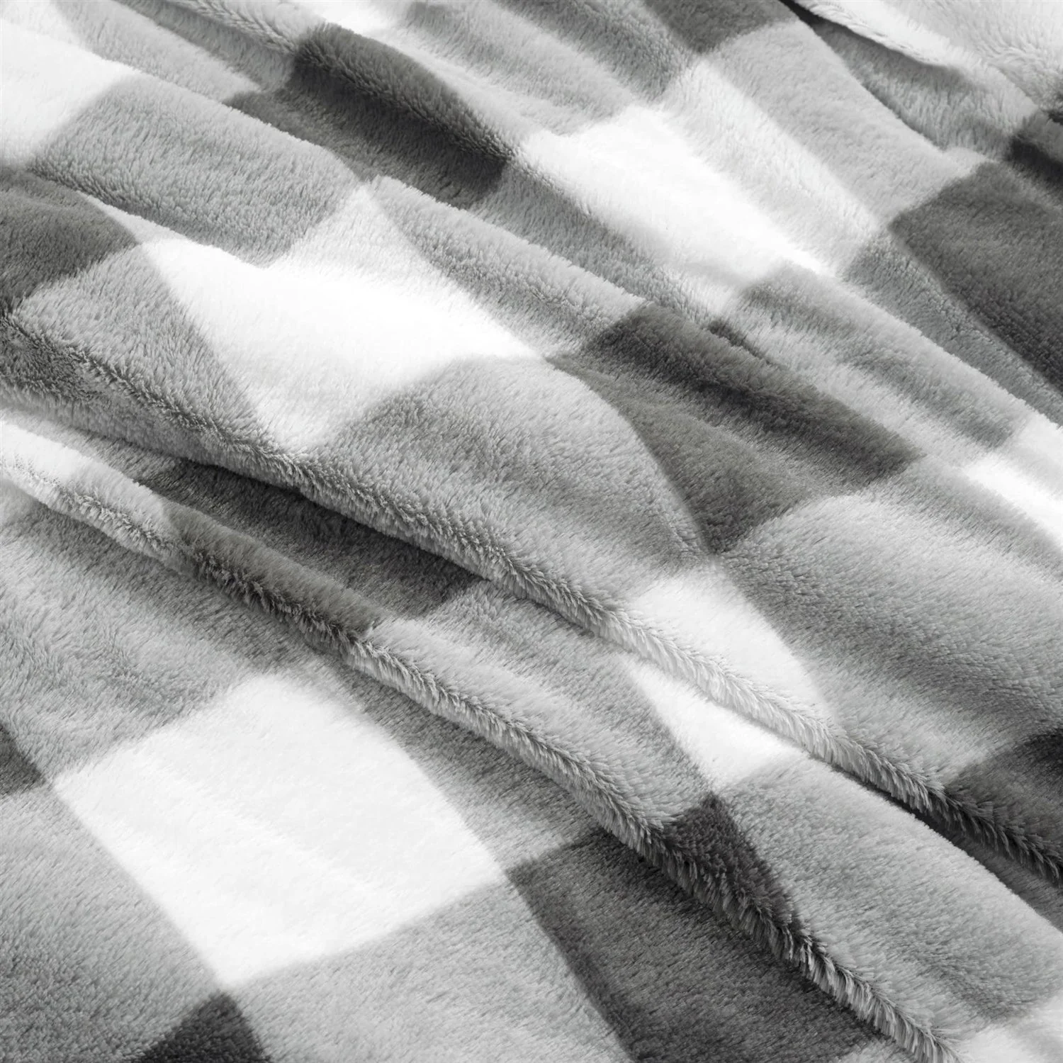 King Size Plaid Soft Faux Fur Comforter Set in Black White Grey - Image 3