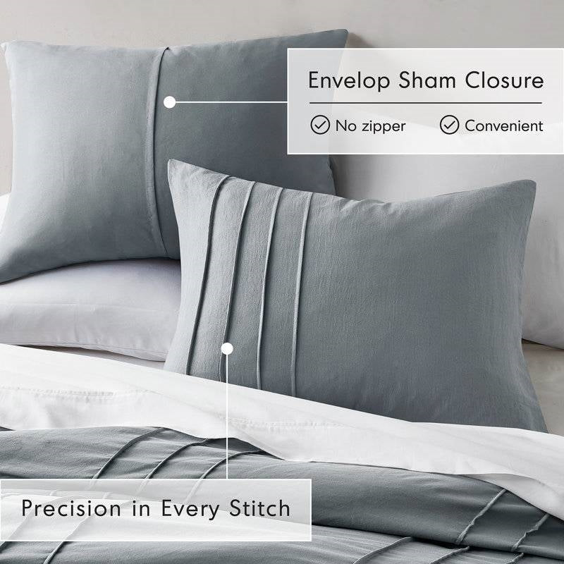 King size Pleated Pre-Washed Microfiber Comforter Set in Blue Grey - Image 3