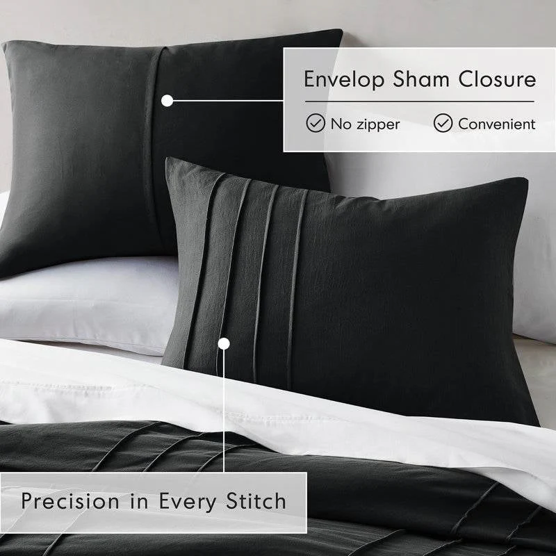 King size Pre-Washed Pleated Microfiber Comforter Set in Black - Image 3