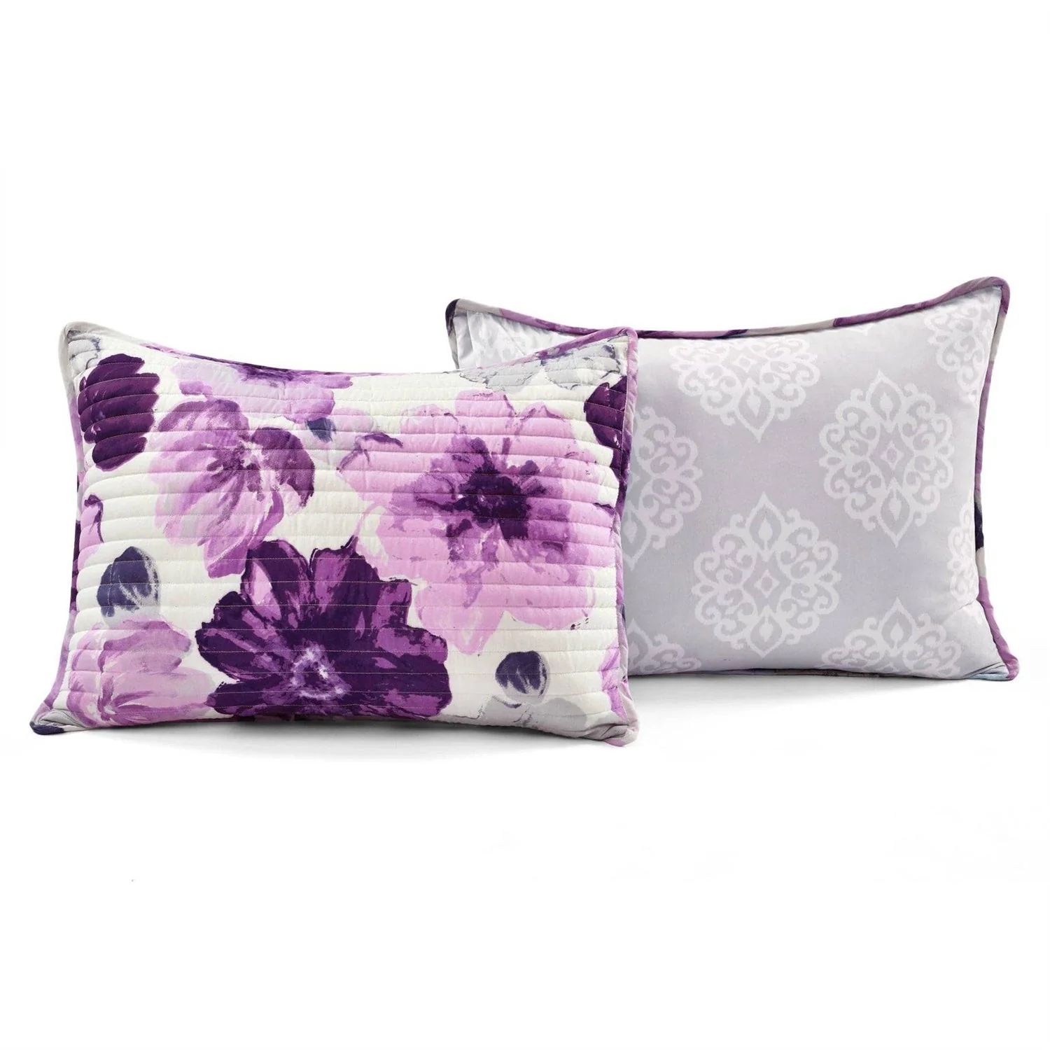 King size Purple Grey Flowers Lightweight Polyester Microfiber Quilt Set - Image 5