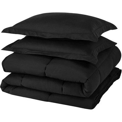King Size Reversible Microfiber Down Alternative Comforter Set in Black - Image 4