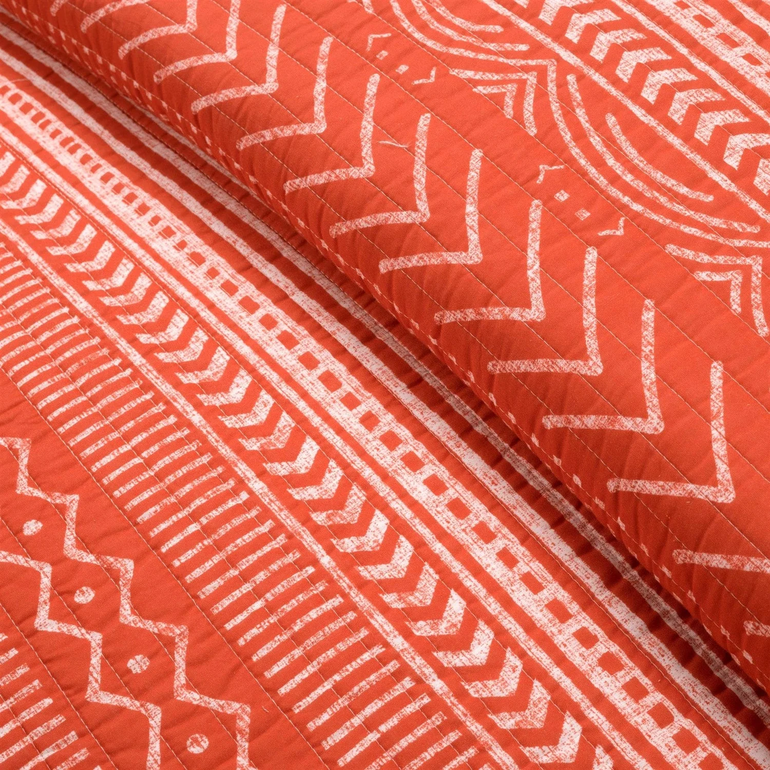 King size Scandinavian Chevron Orange White Stripe Reversible Cotton Quilt Set - Image 3