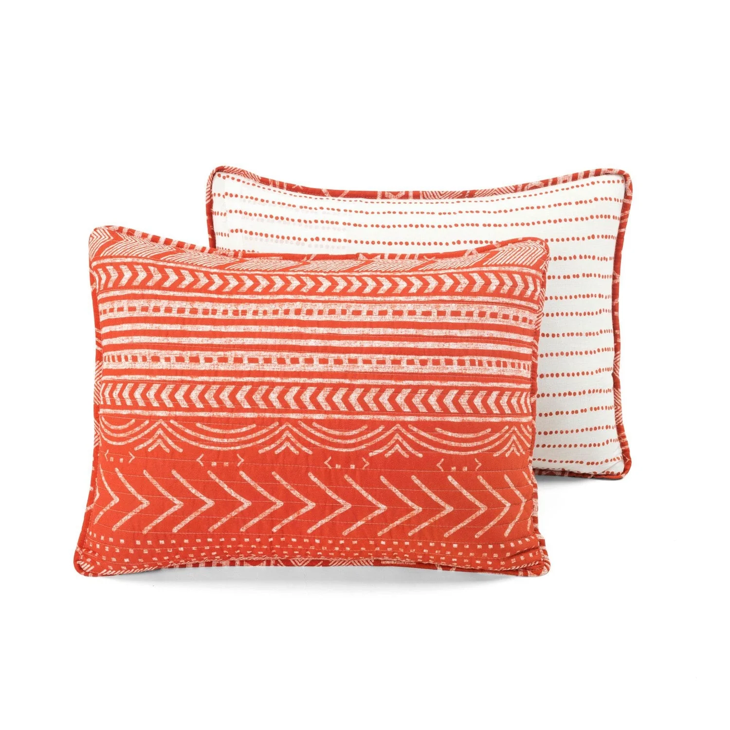 King size Scandinavian Chevron Orange White Stripe Reversible Cotton Quilt Set - Image 5