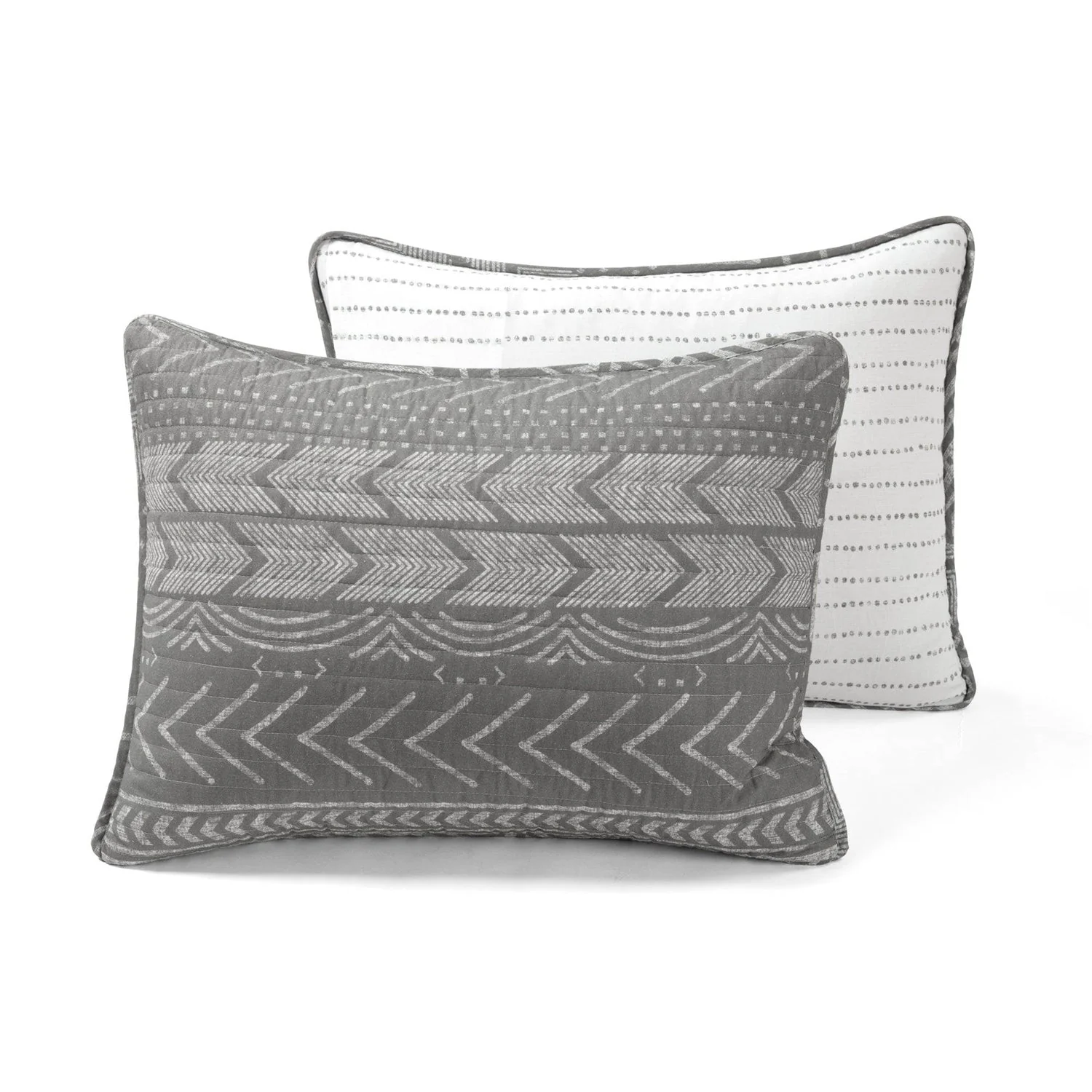 King Size Scandinavian Dark Grey Chevron Stripe Reversible Cotton Quilt Set - Image 5