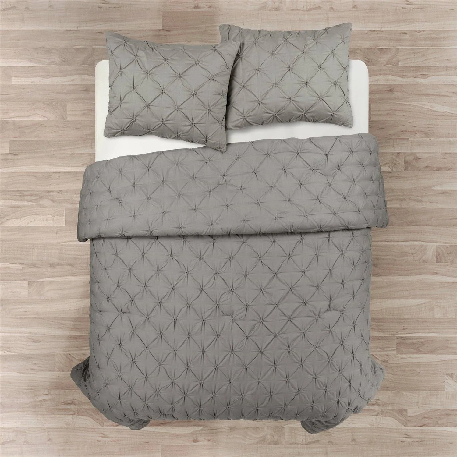 King Size Soft Pleated Grey Cotton 3 Piece Comforter Set - Image 2