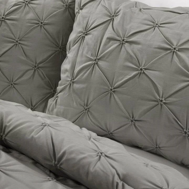 King Size Soft Pleated Grey Cotton 3 Piece Comforter Set - Image 3
