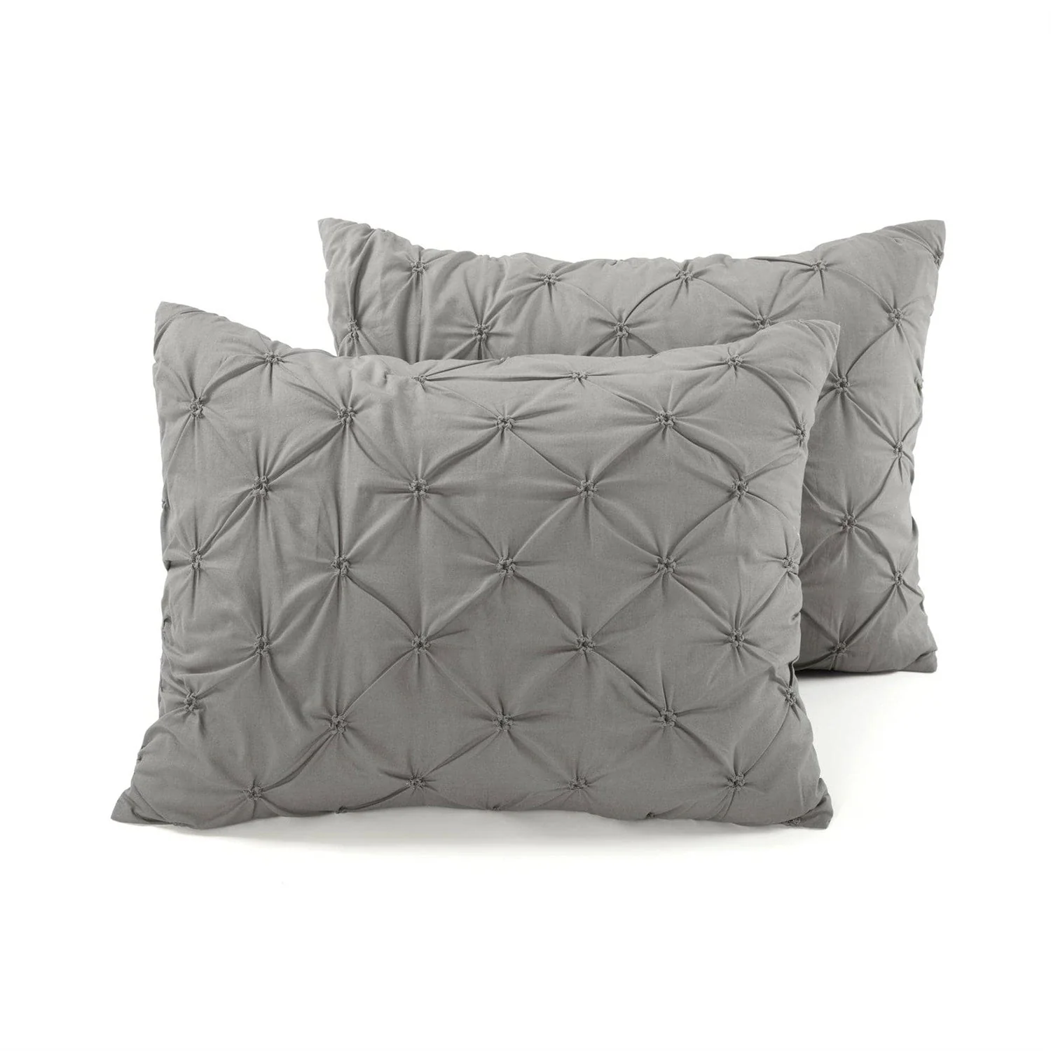 King Size Soft Pleated Grey Cotton 3 Piece Comforter Set - Image 5