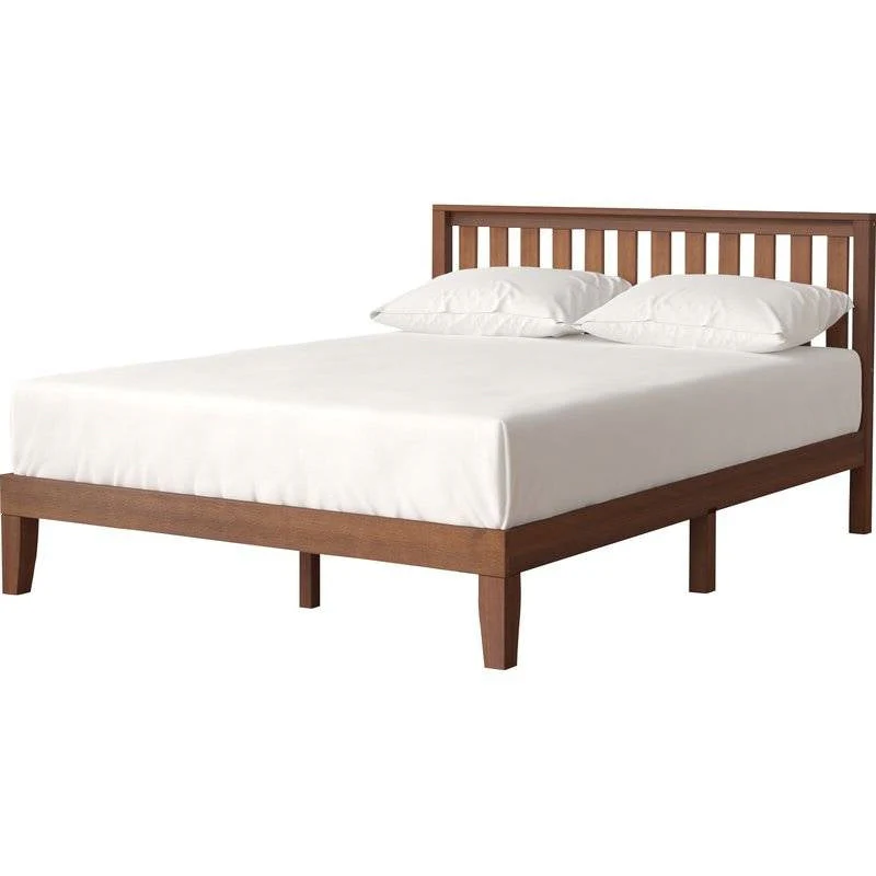 King size Solid Wood Platform Bed Frame with Headboard in Espresso Finish - Image 2