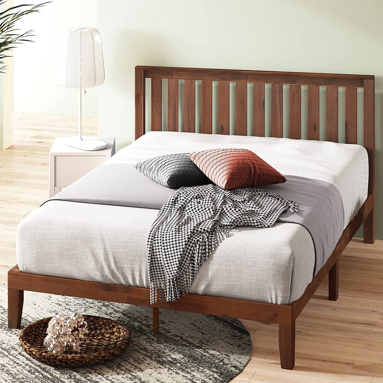 King size Solid Wood Platform Bed Frame with Headboard in Espresso Finish - Image 5