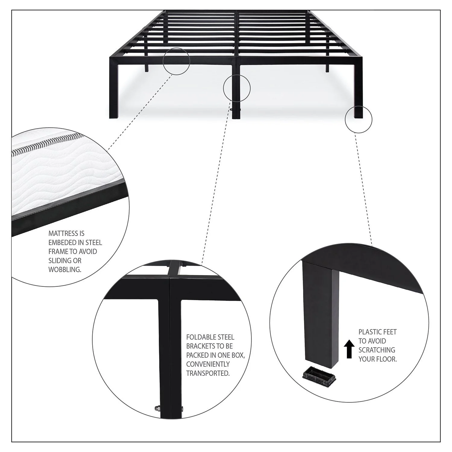 King size Sturdy Metal Platform Bed Frame - Holds up to 2,200 lbs - Image 2