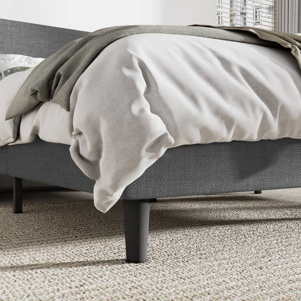 King Size Upholstered Linen Blend Headboard Wingback Platform Bed in Grey - Image 4