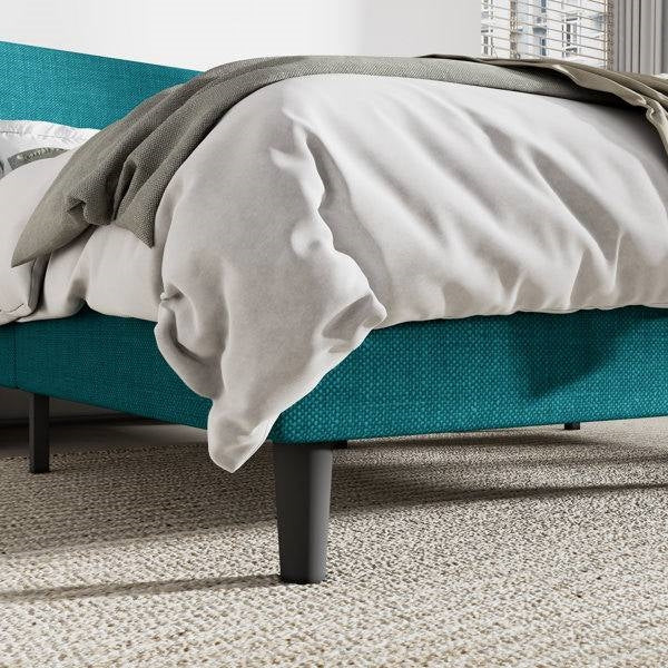 King Size Upholstered Linen Blend Headboard Wingback Platform Bed in Turquoise - Image 4