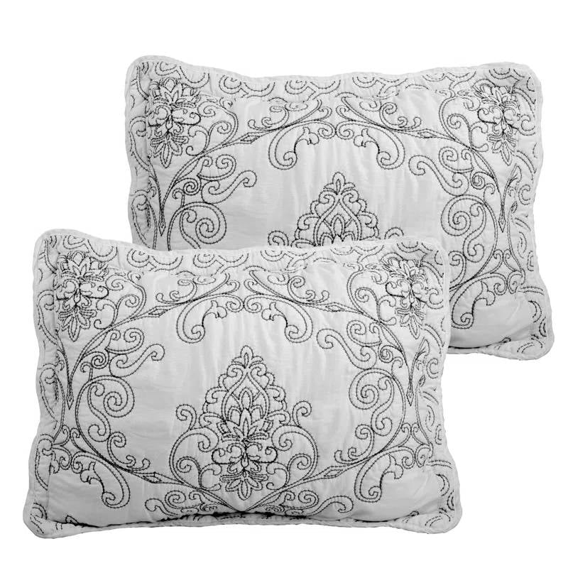King size White Damask Embroidered 4 Piece Oversized Bedspread Set - Image 4