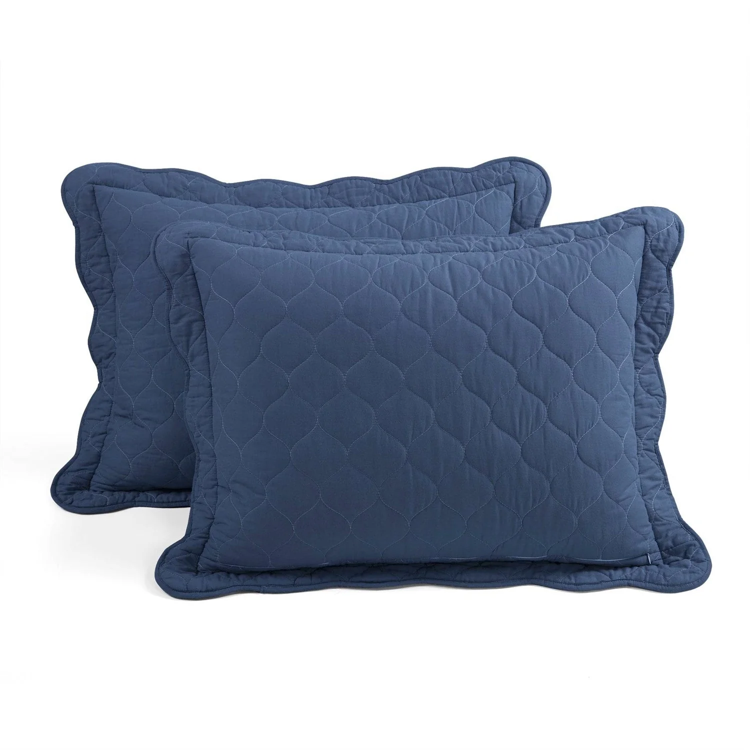 King size White Navy Scalloped Edge Reversible Lightweight Quilt Set - Image 5