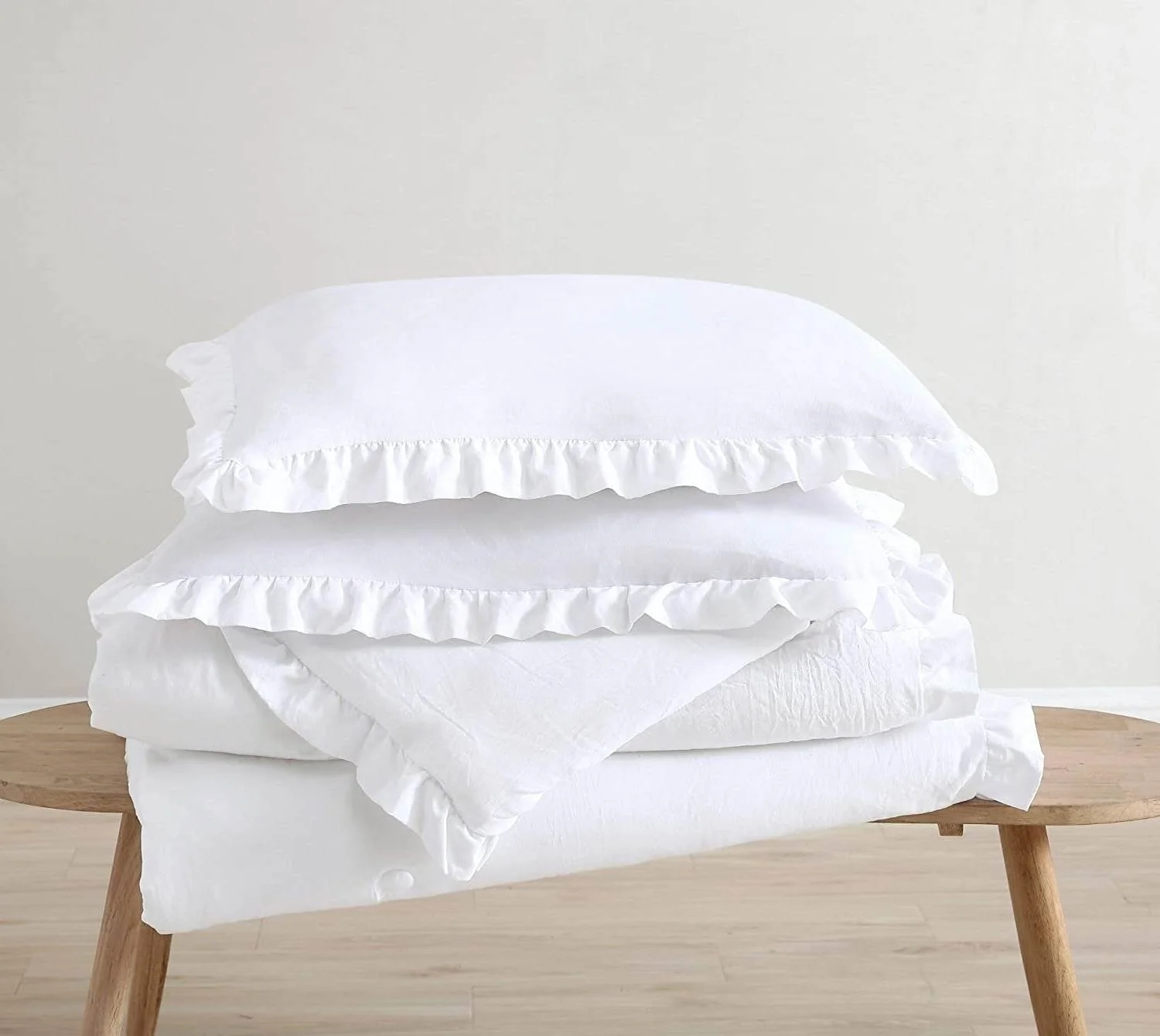 King Size White Ruffled Edge Microfiber Comforter Set - Image 3