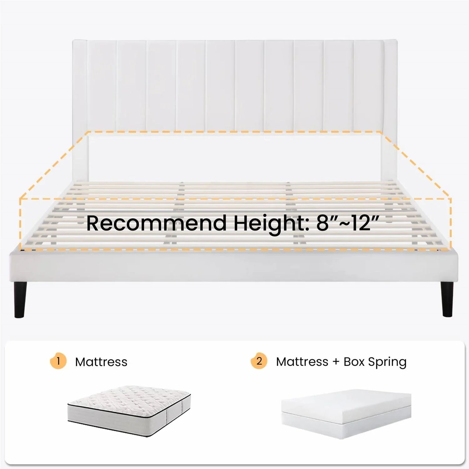 King size White Velvet Upholstered Platform Bed Frame with Headboard - Image 4