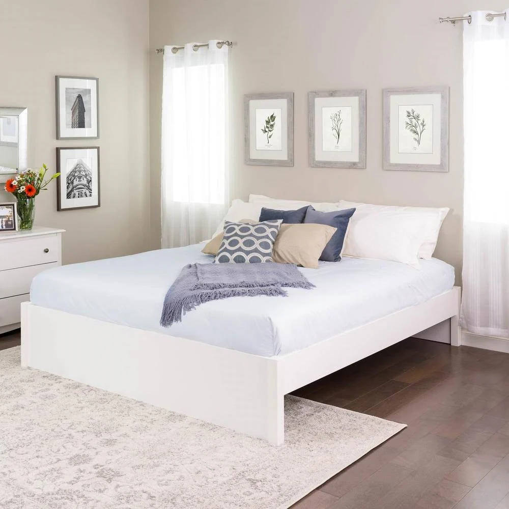 King Size White Wooden 4 Post Platform Bed Frame - Image 2