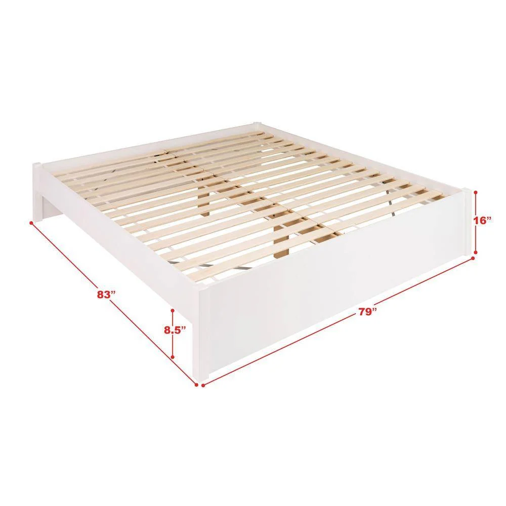 King Size White Wooden 4 Post Platform Bed Frame - Image 5