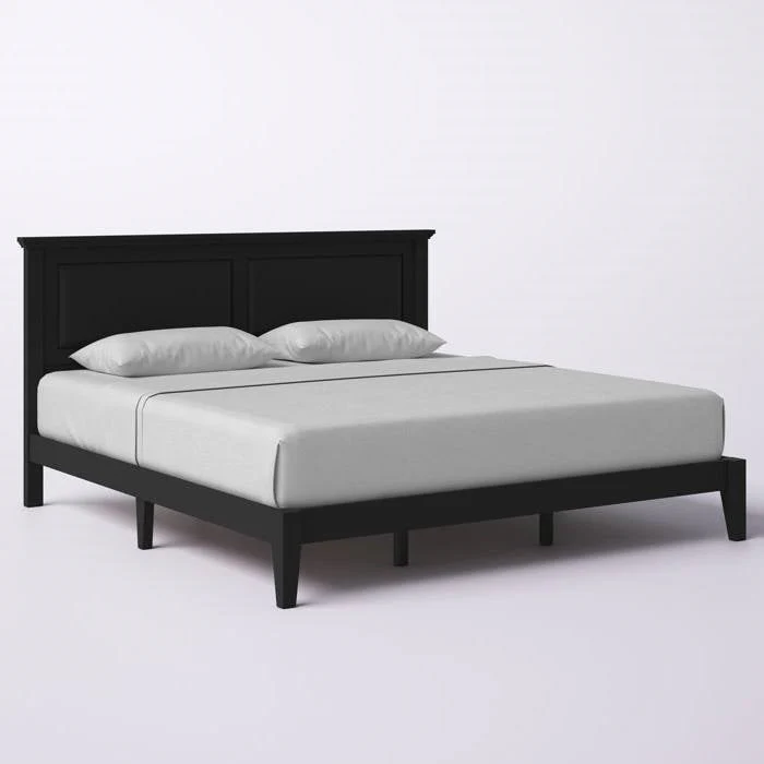 King Traditional Solid Oak Wooden Platform Bed Frame with Headboard in Black - Image 2