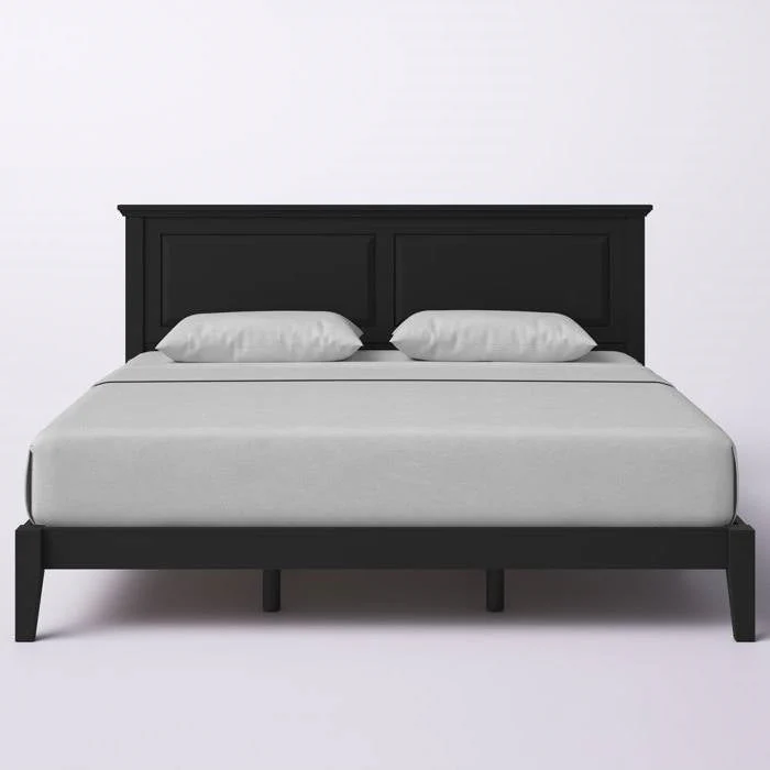 King Traditional Solid Oak Wooden Platform Bed Frame with Headboard in Black - Image 3