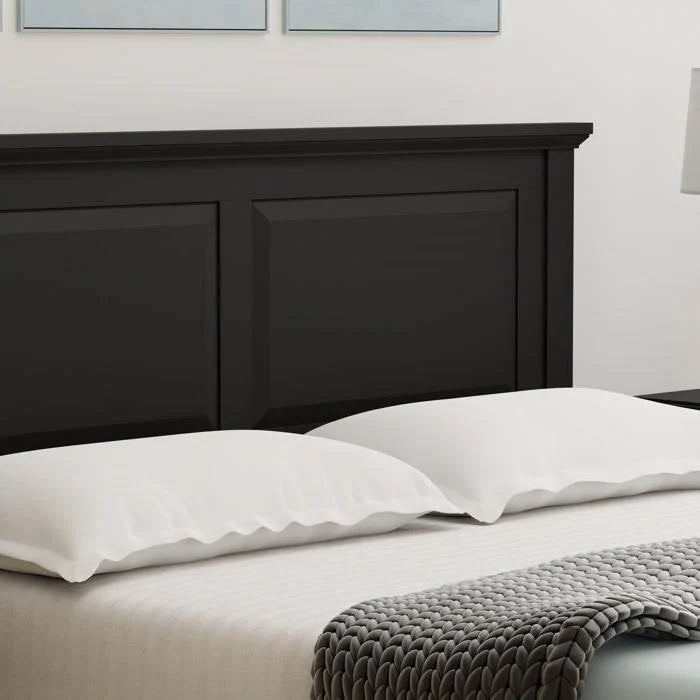 King Traditional Solid Oak Wooden Platform Bed Frame with Headboard in Black - Image 4