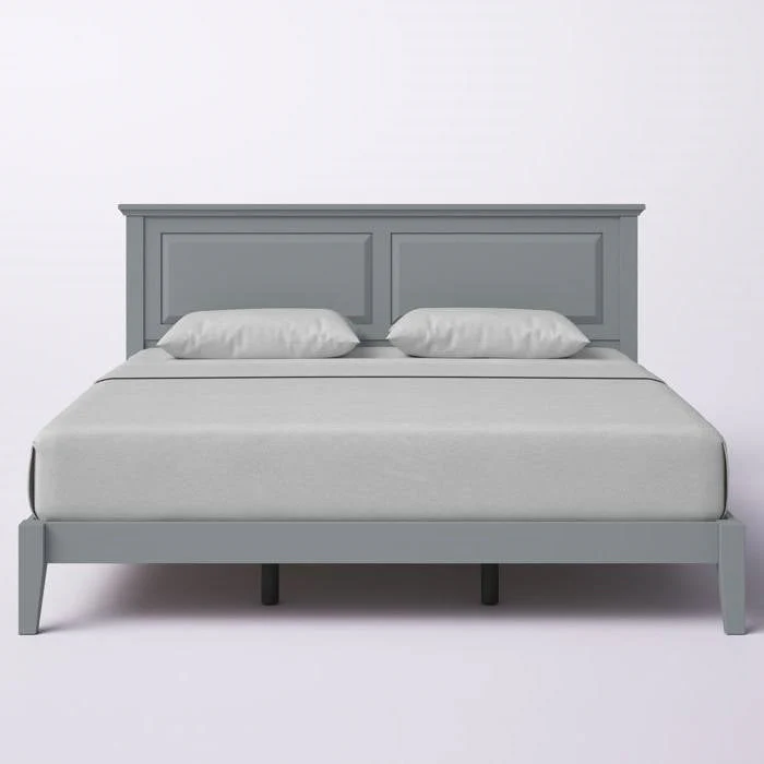 King Traditional Solid Oak Wooden Platform Bed Frame with Headboard in Grey - Image 2