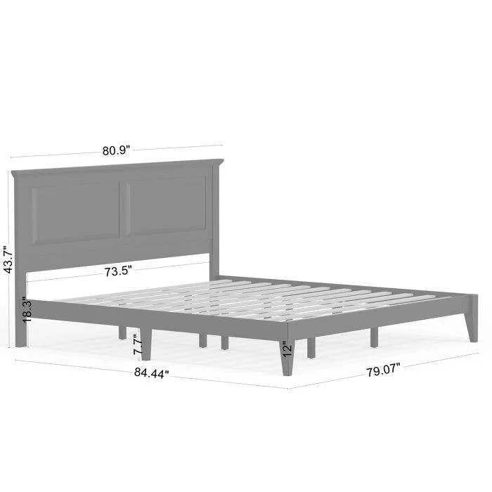 King Traditional Solid Oak Wooden Platform Bed Frame with Headboard in Grey - Image 5