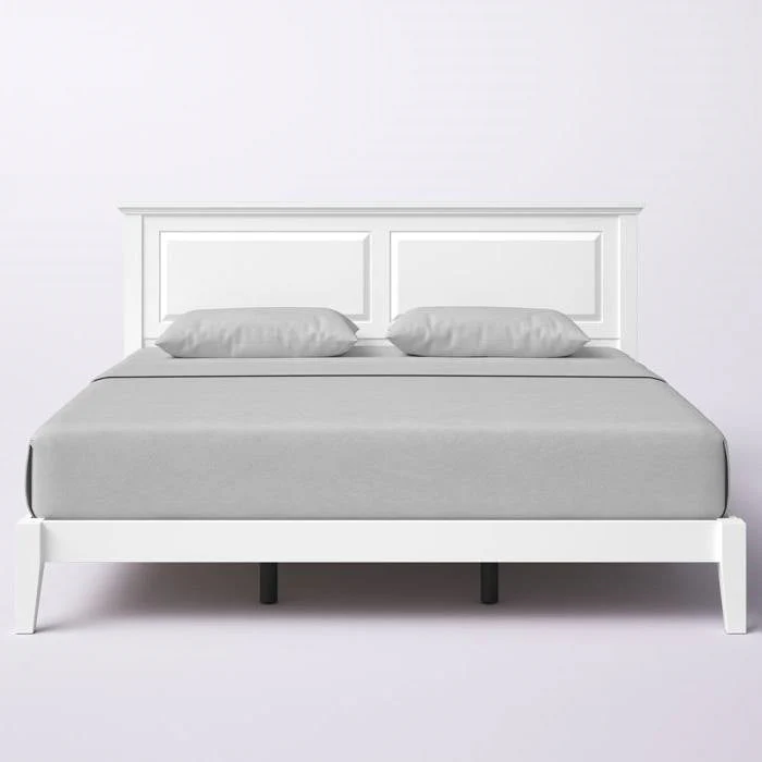 King Traditional Solid Oak Wooden Platform Bed Frame with Headboard in White - Image 4