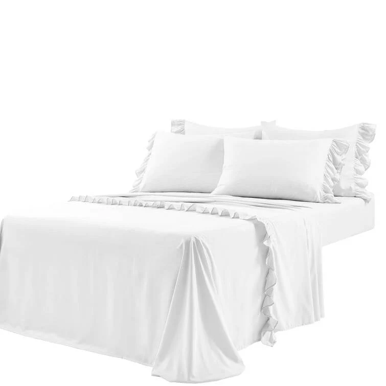 Kingn size 6-Piece White Microfiber Sheet Set with Ruffled Edges - Image 2