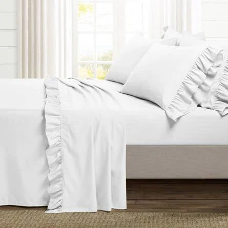 Kingn size 6-Piece White Microfiber Sheet Set with Ruffled Edges - Image 3