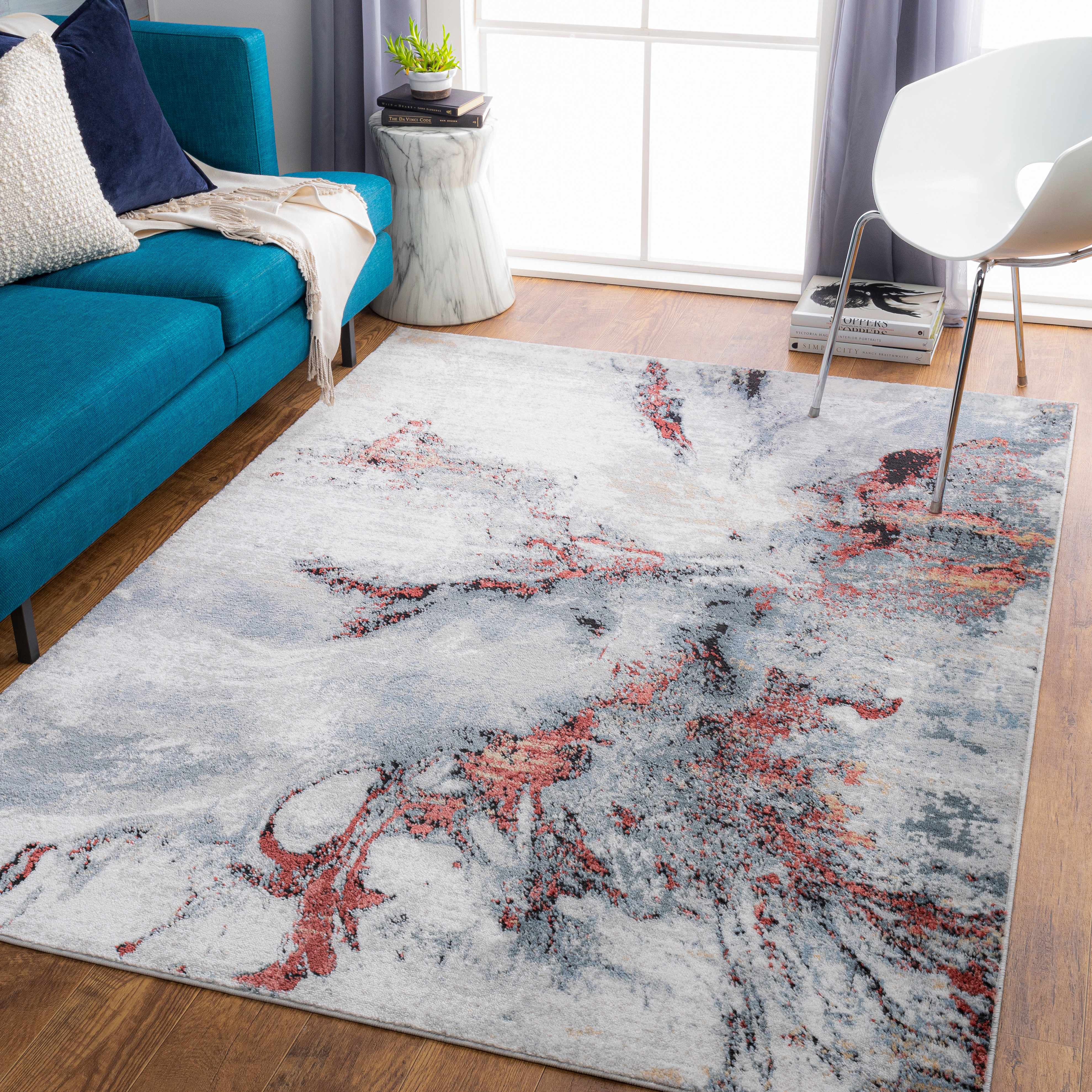 Kirkland Silver-Red Marble Rug - Image 2