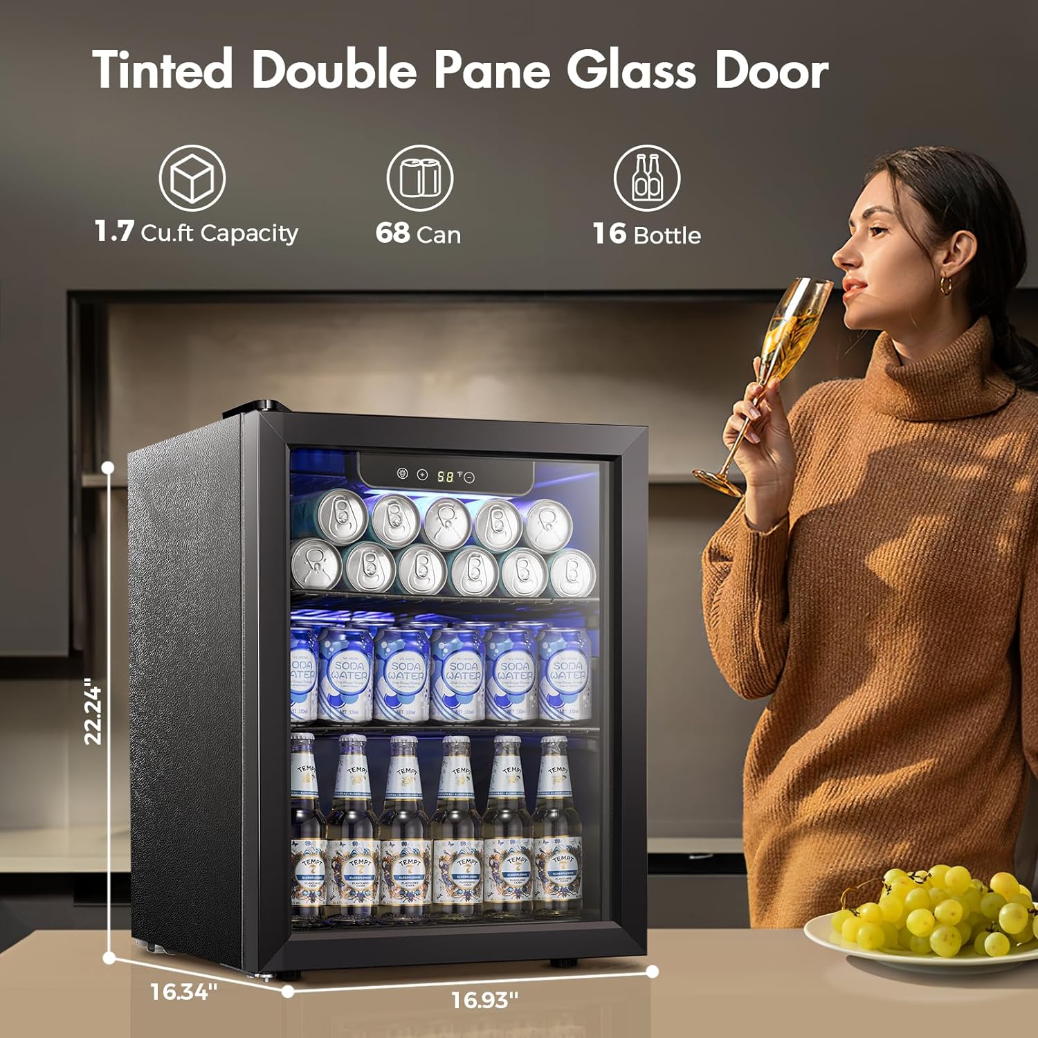 Kismile 1.7 Cu.ft Beverage Refrigerator and Cooler W5848H - Image 4
