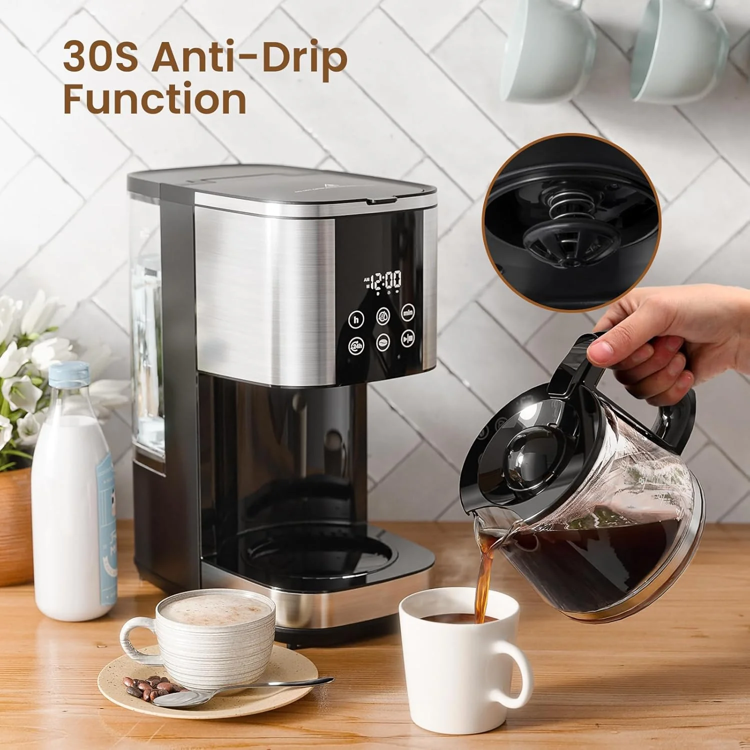 Kismile 10 Cup Drip Coffee maker with Led Display & Touch Screen CM3743 - Image 6