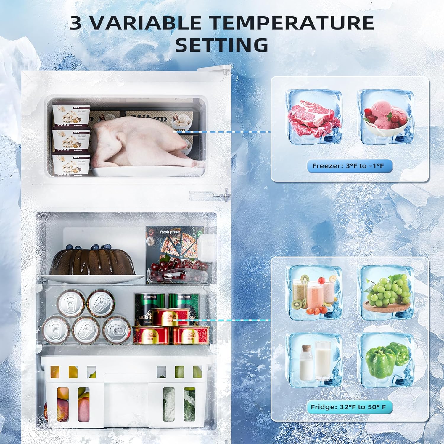 Kismile 3.2 Cu.Ft,Mini Refrigerator with Freezer F5887 - Image 10