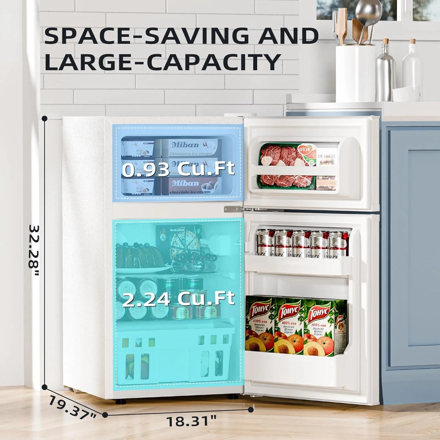 Kismile 3.2 Cu.Ft,Mini Refrigerator with Freezer F5887 - Image 12