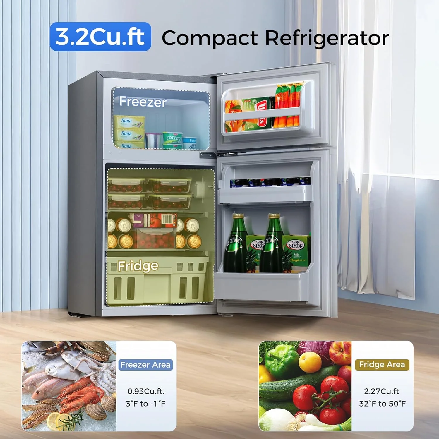 Kismile 3.2 Cu.Ft,Mini Refrigerator with Freezer F5887 - Image 16