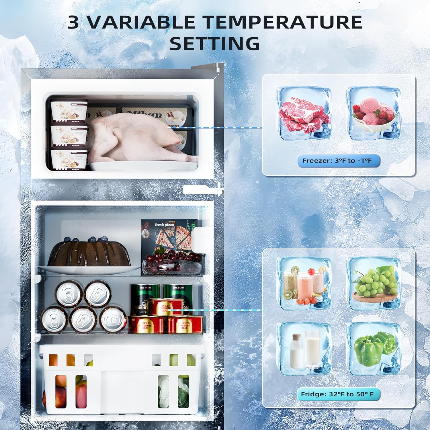 Kismile 3.2 Cu.Ft,Mini Refrigerator with Freezer F5887 - Image 3