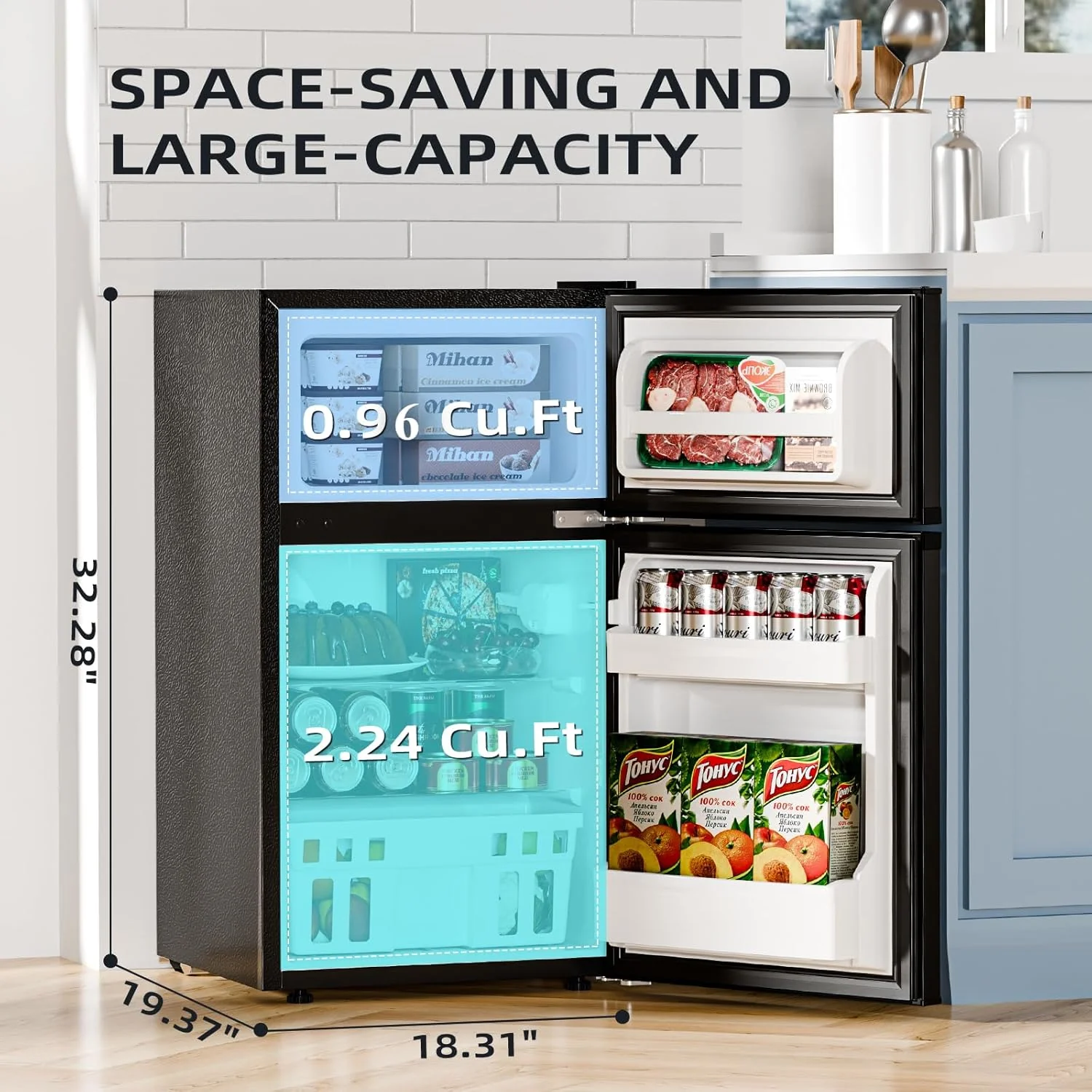 Kismile 3.2 Cu.Ft,Mini Refrigerator with Freezer F5887 - Image 5
