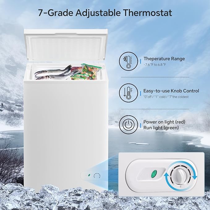 Kismile 7.0/3.5 Cubic Feet Chest Freezer with Removable Basket Free Standing - Image 25