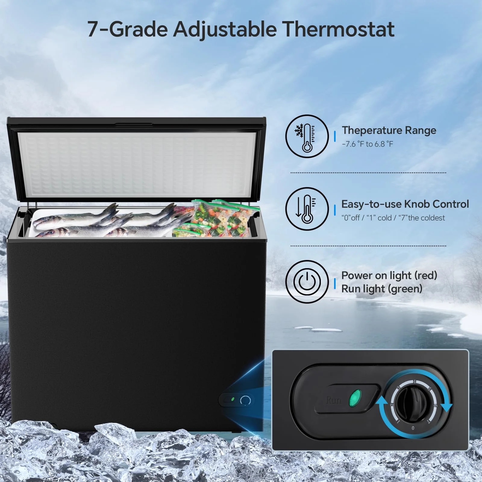 Kismile 7.0/3.5 Cubic Feet Chest Freezer with Removable Basket Free Standing - Image 3