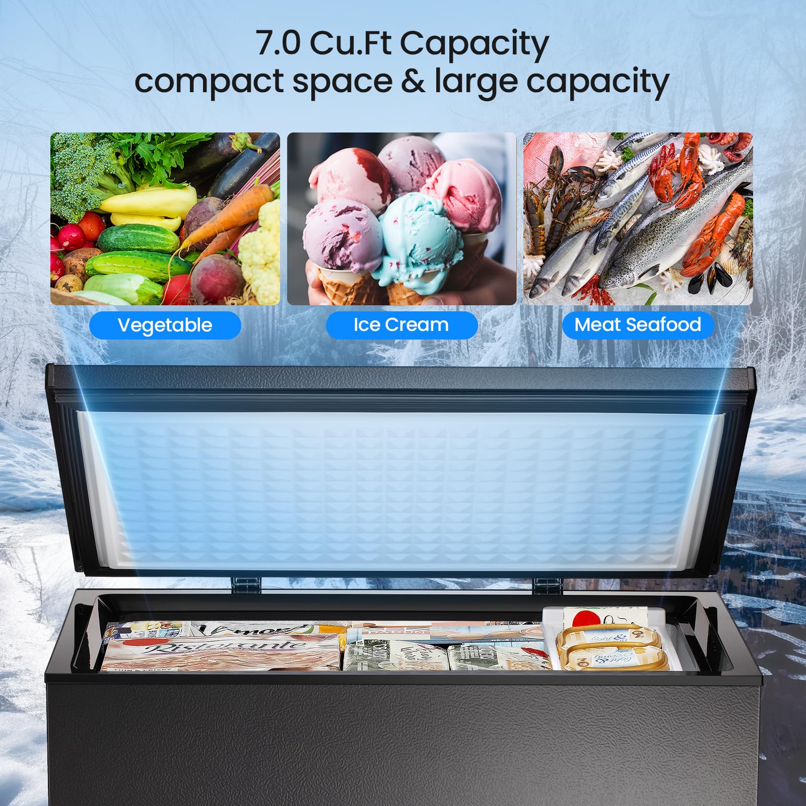 Kismile 7.0/3.5 Cubic Feet Chest Freezer with Removable Basket Free Standing - Image 4