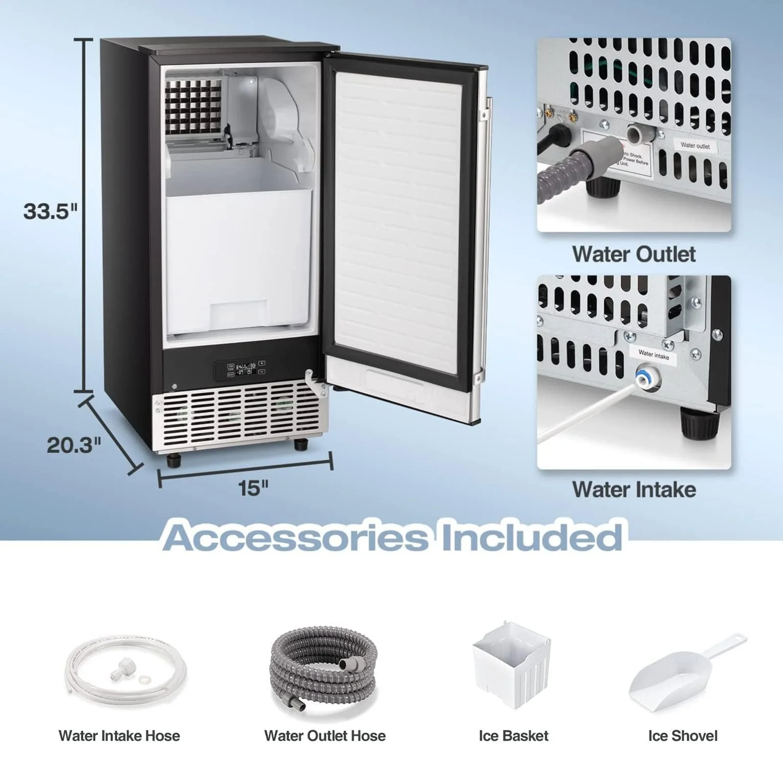 Kismile Commercial Built-in Ice Maker Machine,80Lbs/Day,Under Counter Ice Cube Maker with 24H Timer,Reversible Door,Built-in Freestanding Ice Maker for Home & Office(Silver) - Image 4