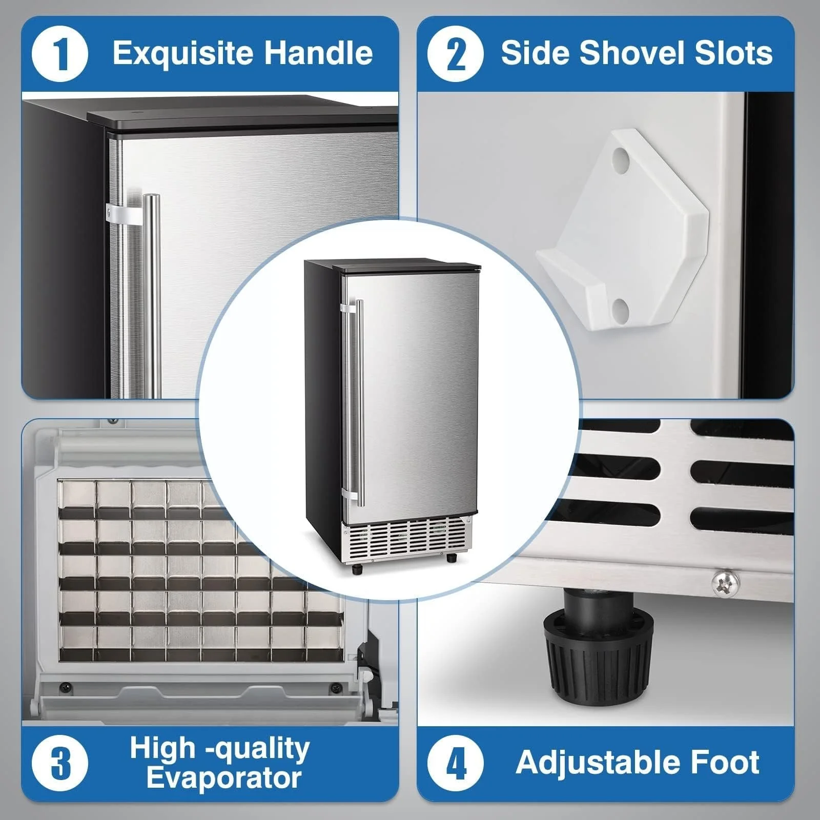 Kismile Commercial Built-in Ice Maker Machine,80Lbs/Day,Under Counter Ice Cube Maker with 24H Timer,Reversible Door,Built-in Freestanding Ice Maker for Home & Office(Silver) - Image 5